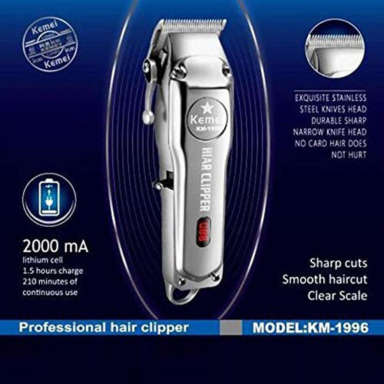Kemei-1996 Barber Shop Rechargeable Hair Clipper All Metal Electric Hair Trimmer #1996