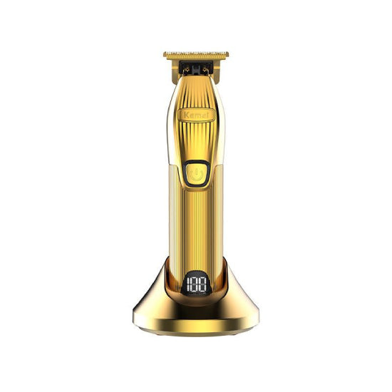 Kemei New Gold Cordless Electric Clipper 0.1mm T Blade Beard Trimmer Professional LCD Trimmers With Charging Base Hair Cutter #i32s