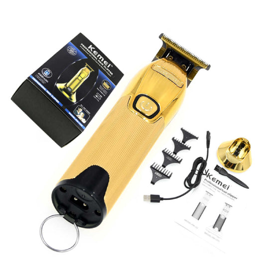 Kemei New Gold Cordless Electric Clipper 0.1mm T Blade Beard Trimmer Professional LCD Trimmers With Charging Base Hair Cutter #i32s
