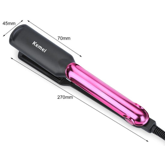 Kemei Tourmaline 2 In 1 Ceramic Coating Electric Corn Curler Hair Straightener Straight Iron Curling Styling Tools (Magenta) #KM-2113A