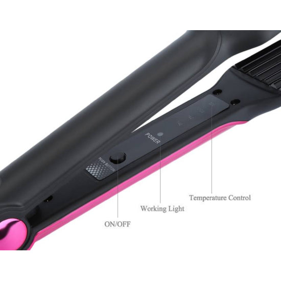 Kemei Tourmaline 2 In 1 Ceramic Coating Electric Corn Curler Hair Straightener Straight Iron Curling Styling Tools (Magenta) #KM-2113A