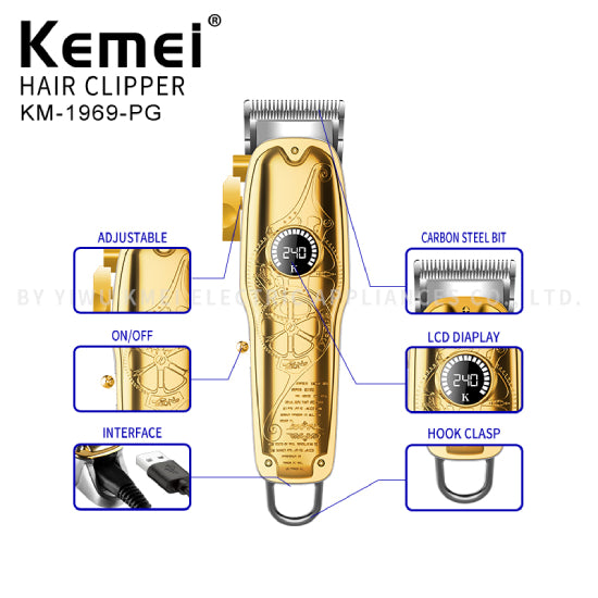 Kemei New LED Display Electric Hair Clipper Adjustable Blade For Men'S Hair Trimmer USB Charging Hair Clipper #KM-1969-PG