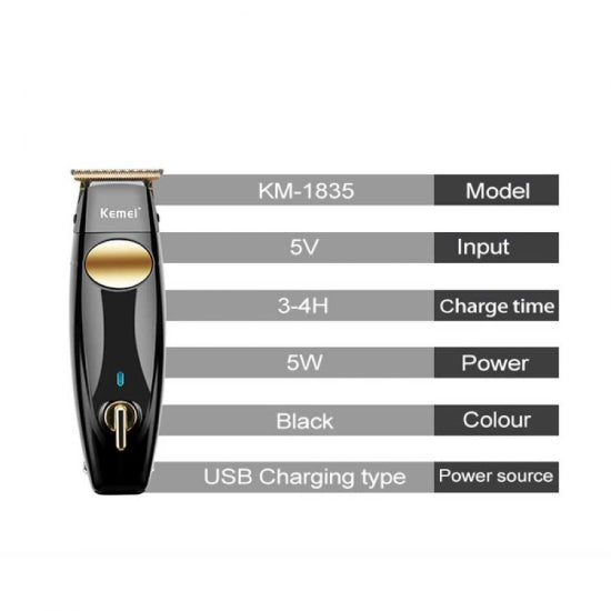 Kemei Electric Hair Clipper Carbon Steel Blade Fast Charging Low Noise Hair Shaver #KM-1835