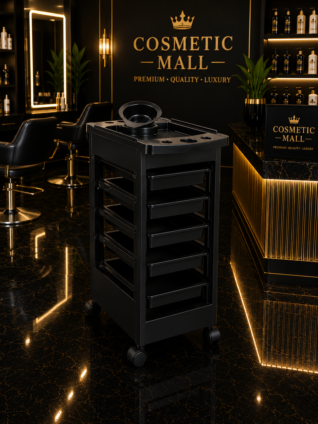 5 Layers Black Shine Salon Trolley
