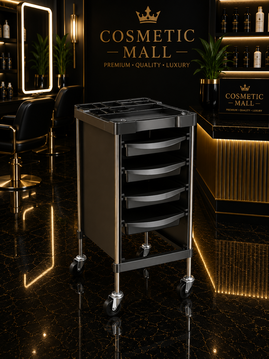 Professional 4 Layers Salon Trolley Black