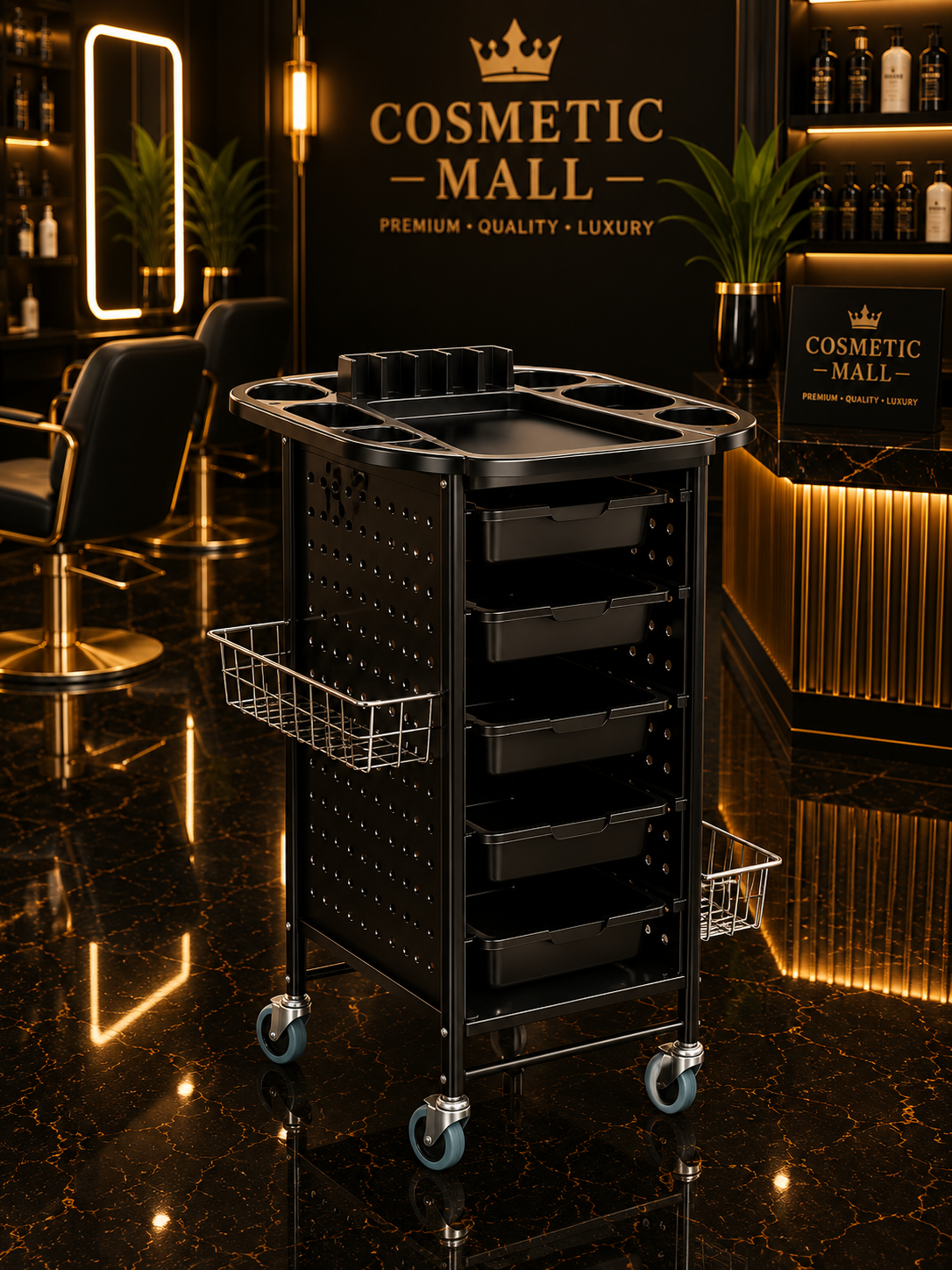 5 Layers Salon Trolley with 2 Steel Basket