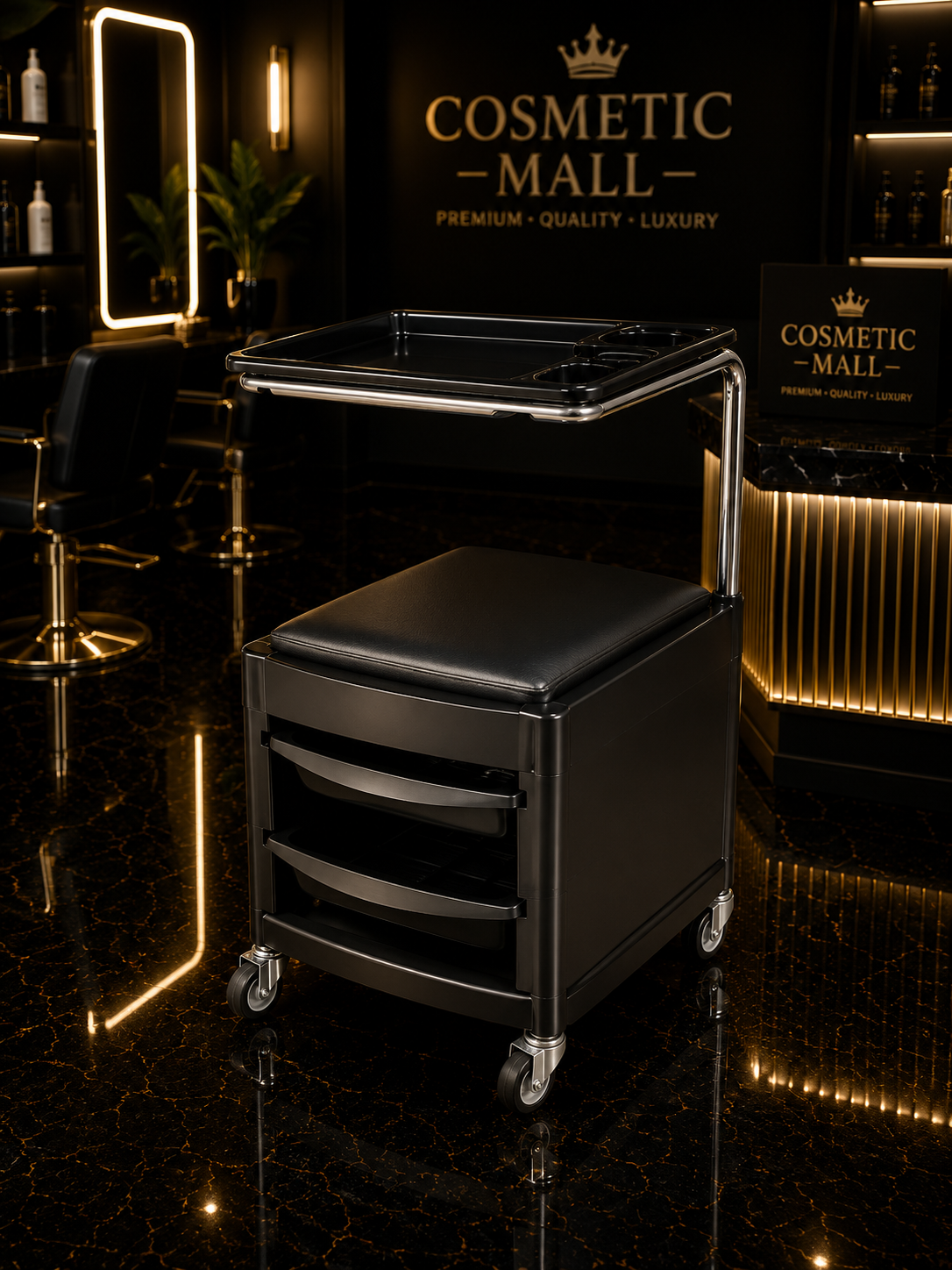 Manicure Carriage Rolling Stool with Drawers (1pcs/ctn)