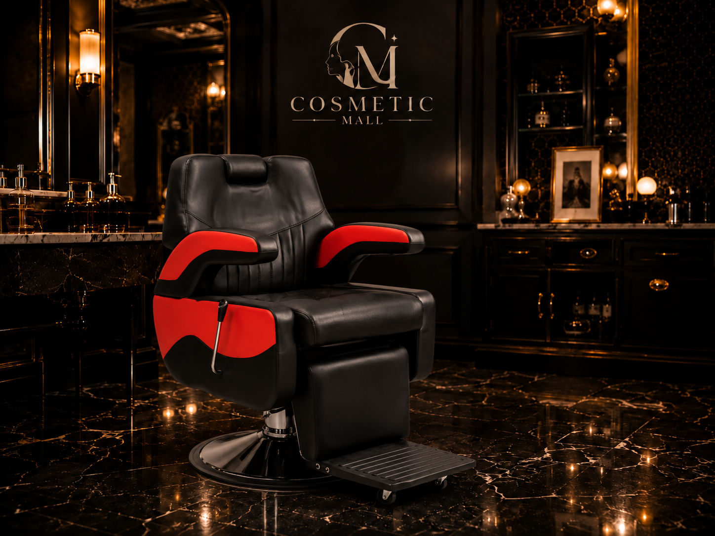 Perfect Active Professional Barber Chair Black with Red Handle