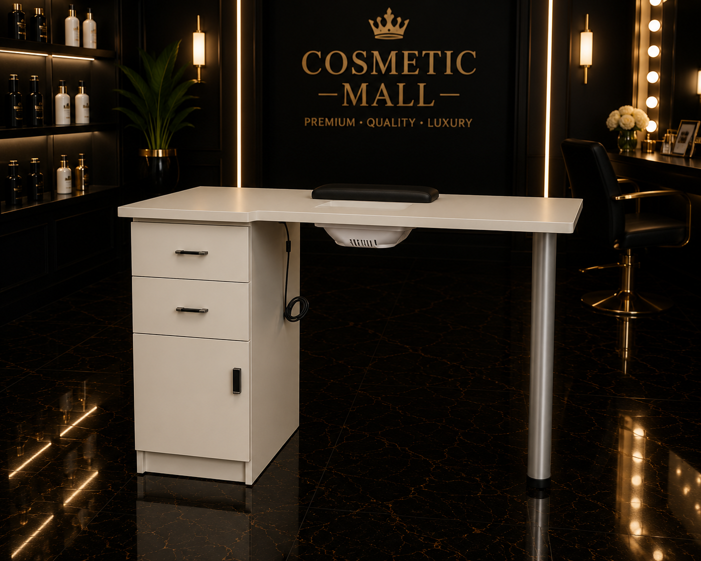 Manicure Table With Dust Collector White