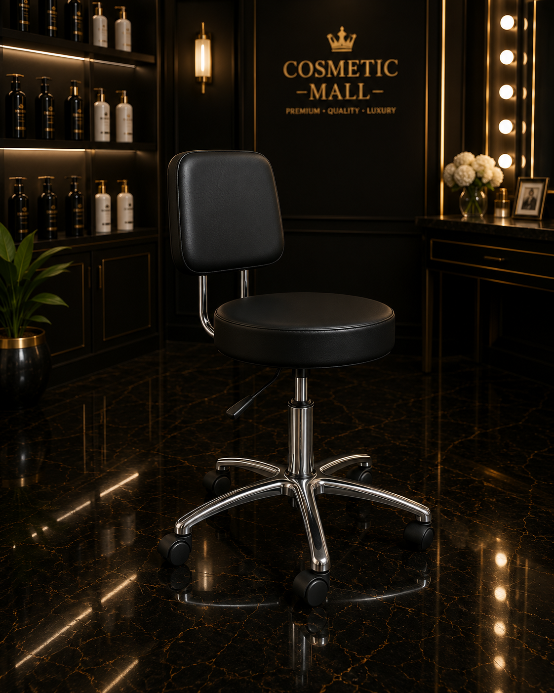 Salon Stool Black With Backrest