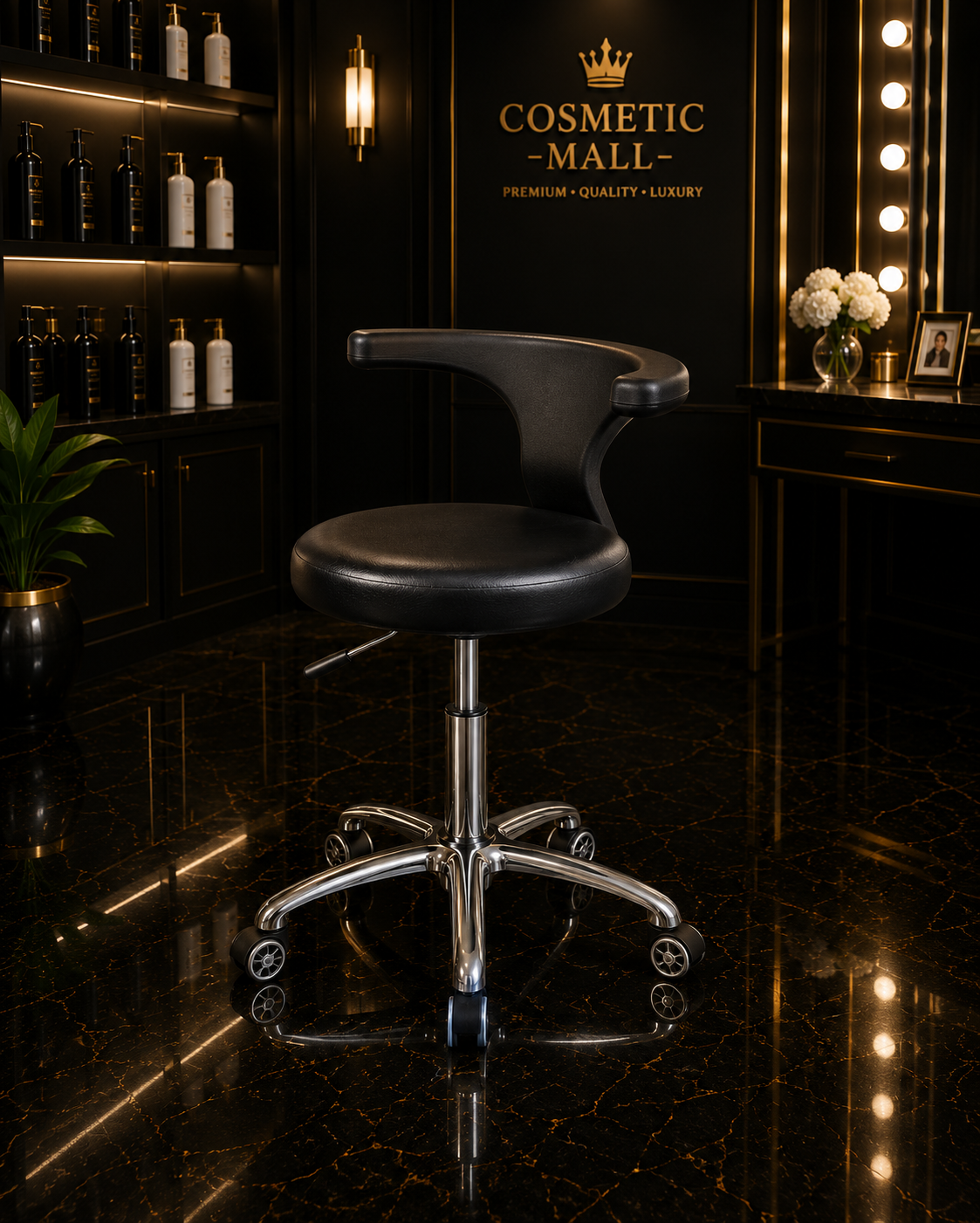 Salon Stool Black with Backrest