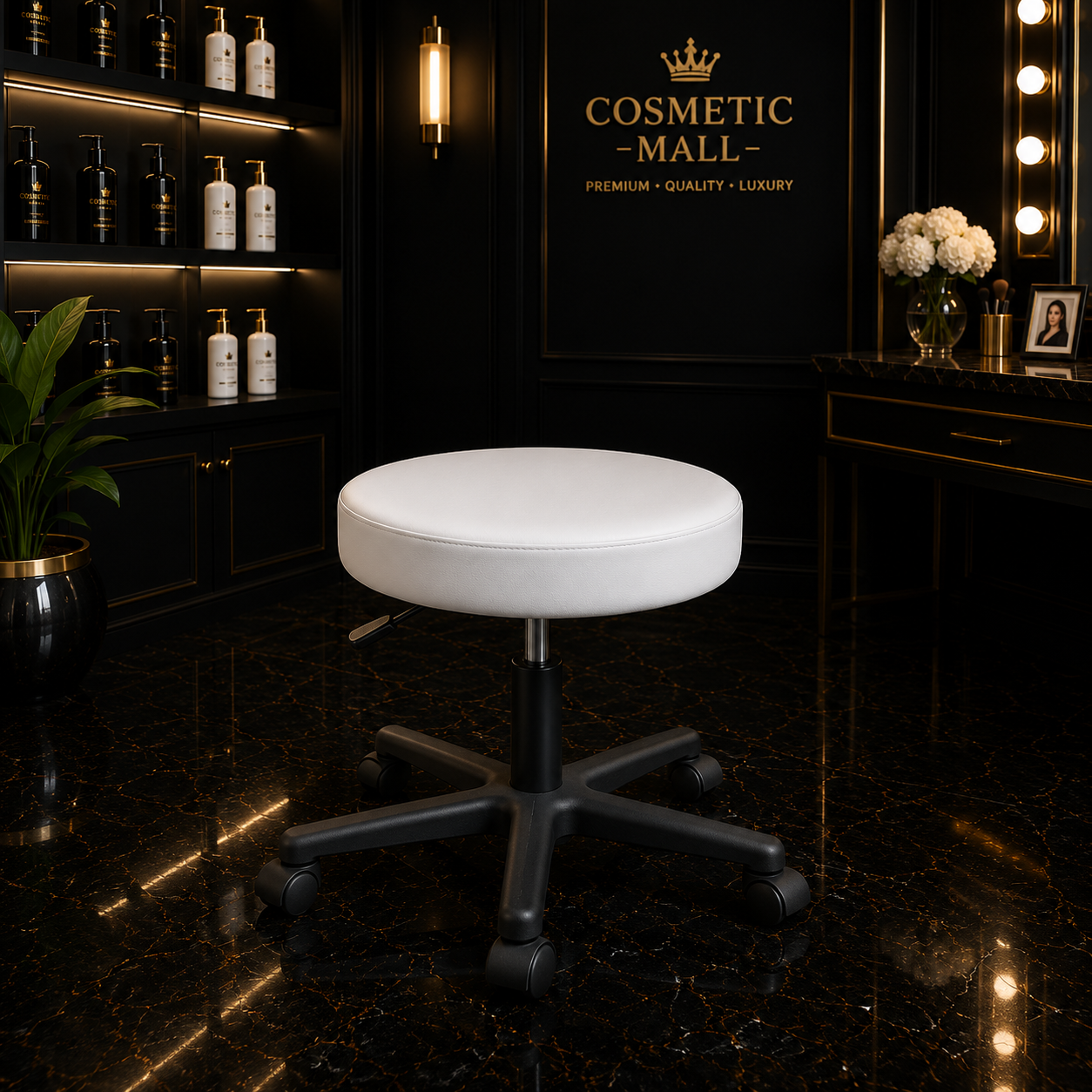 Salon Stool White without Back Rest(5pcs/ctn)