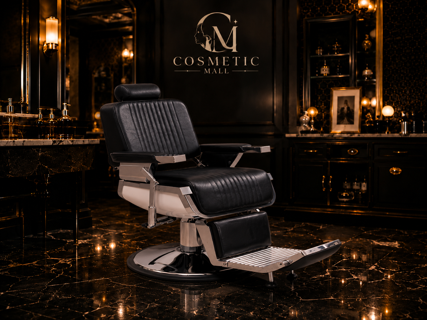 Perfect Active Professional Barber Chair Black with Silver Handle
