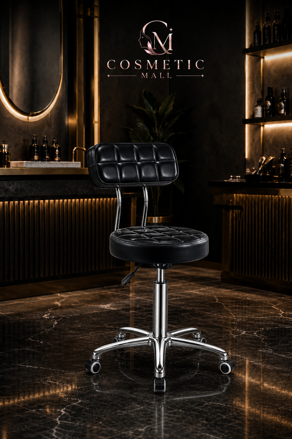 Chair Beauty Stool with back rest Black (4pcs/ctn)