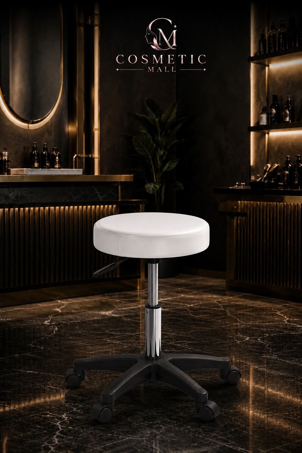 Salon Stool Chair Without Back Rest White plastic base