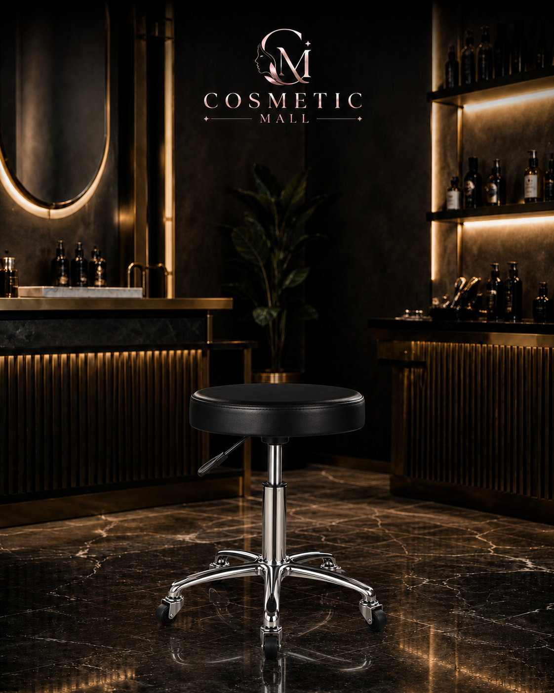 Salon Stool Chair Without Back Rest Black metal base