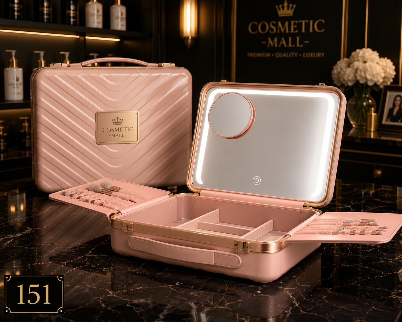 Portable Makeup Case With Light Mirror Gold 290x220x90mm