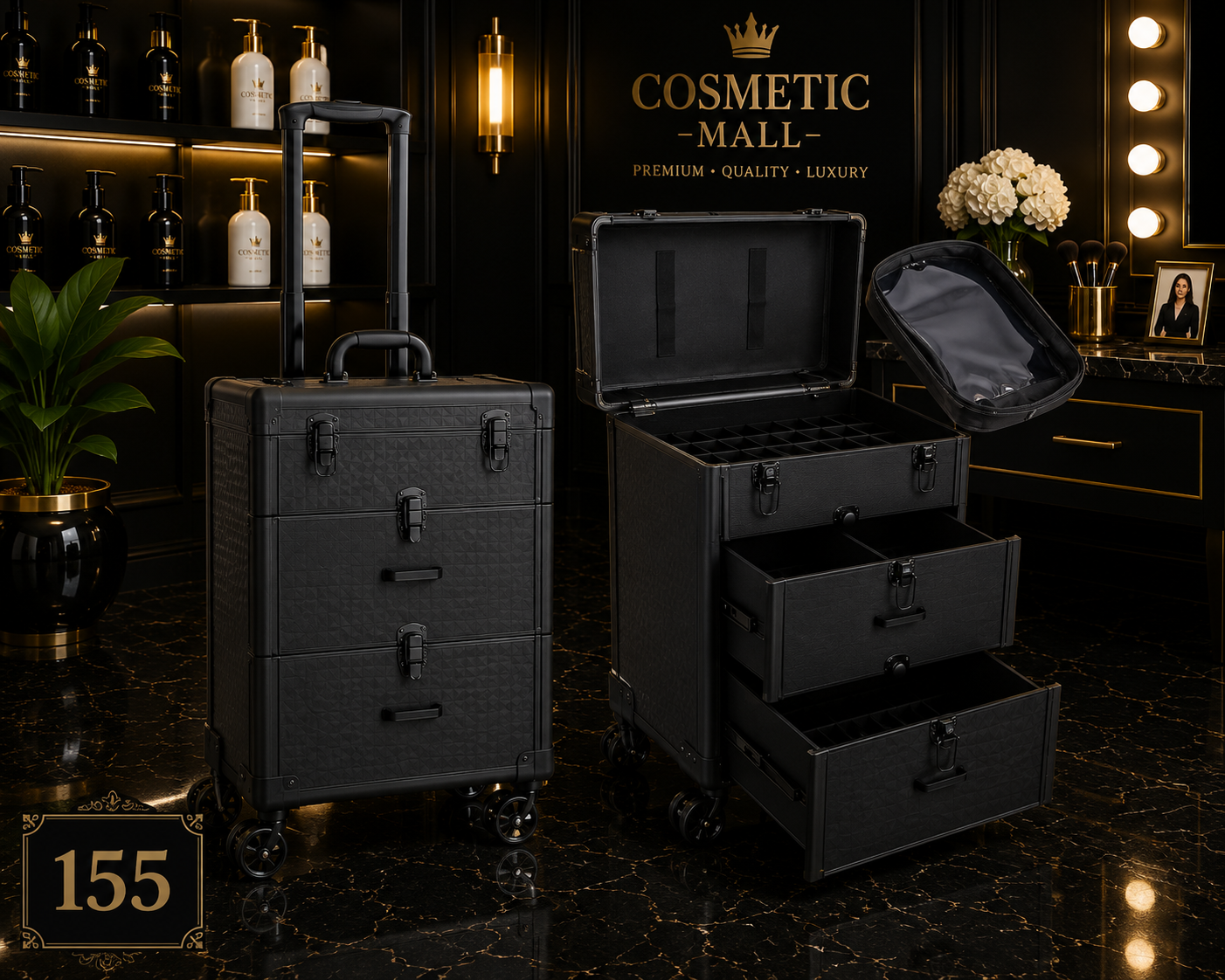 MAKEUP CASE TROLLEY BLACK SIZE 350*235*515cm