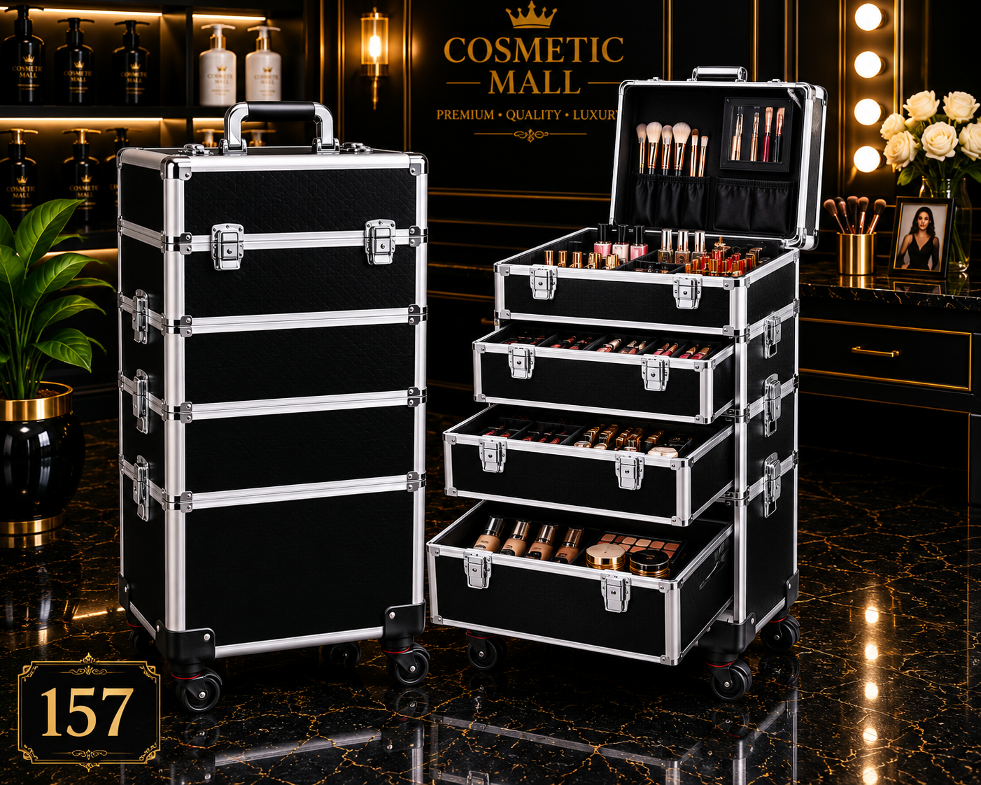Makeup Case Trolly Black W/ Silver -