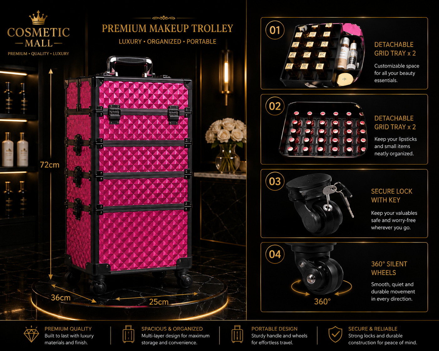 MAKEUP CASE TROLLEY ROSE SHINE (1pcs/ctn)