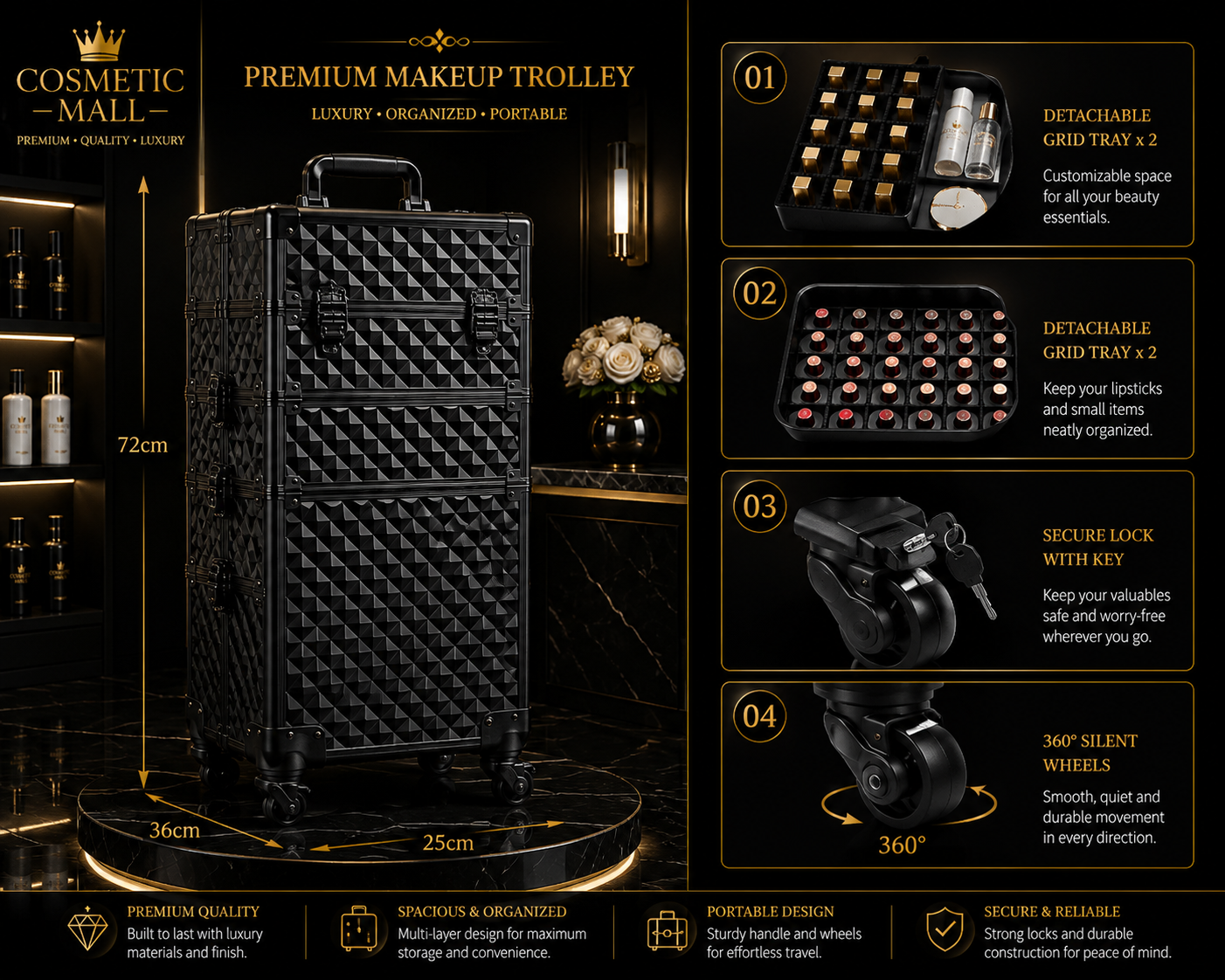 MAKEUP CASE TROLLEY BLACK SHINE (1pcs/ctn)
