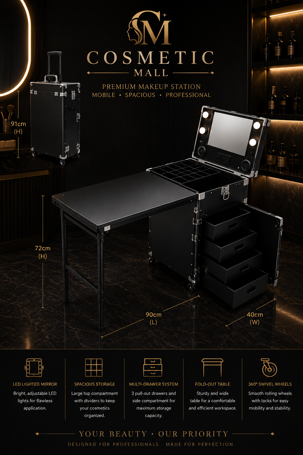 MakeUp Case with Bluetooth Speaker Black
