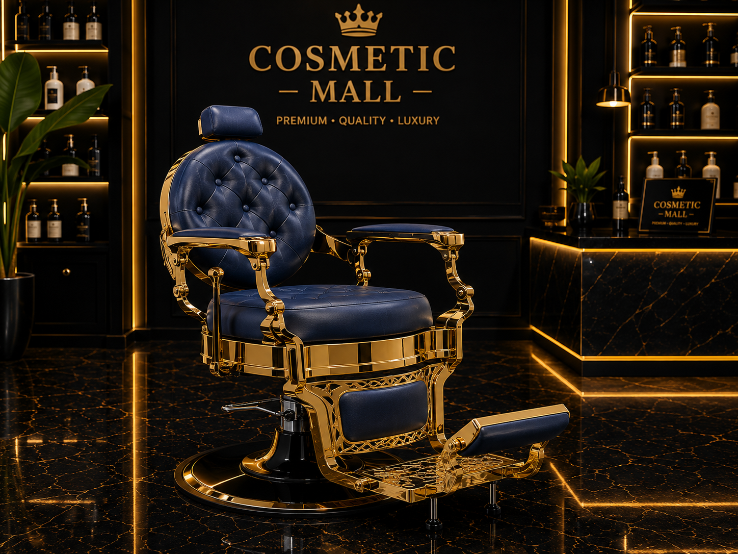 Perfect Active Professional Barber Chair Black with Gold handle