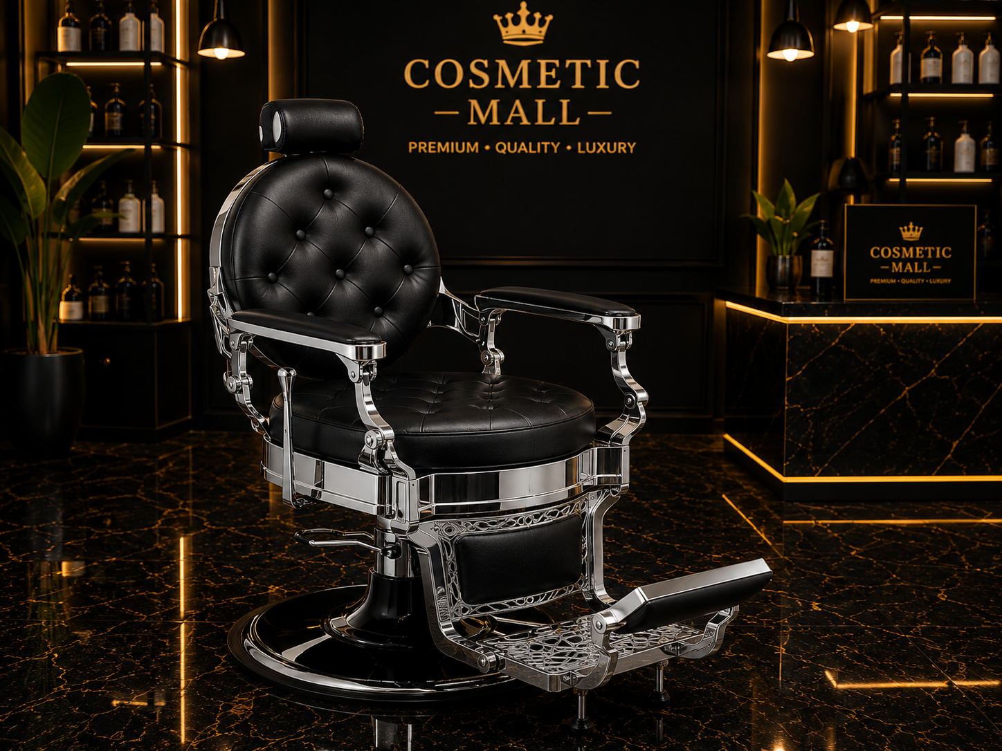 Perfect Active Professional Barber Chair Black with Silver Handle