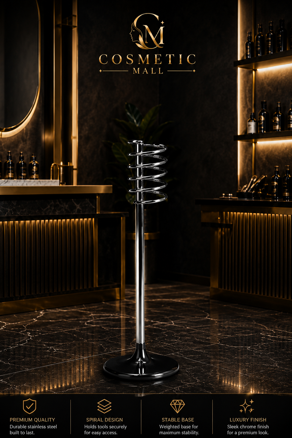 BLOW DRYER STAND WITHOUT PLATE BIG BLACK with Marble Base