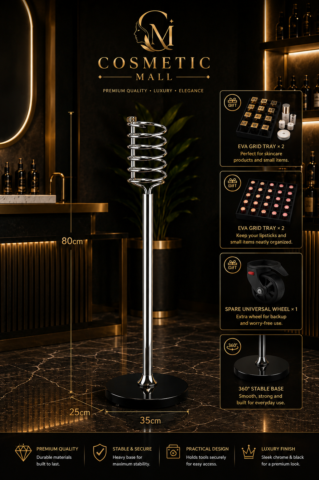BLOW DRYER STAND WITHOUT PLATE BIG WHITE HK-JA-001 With Marble Base