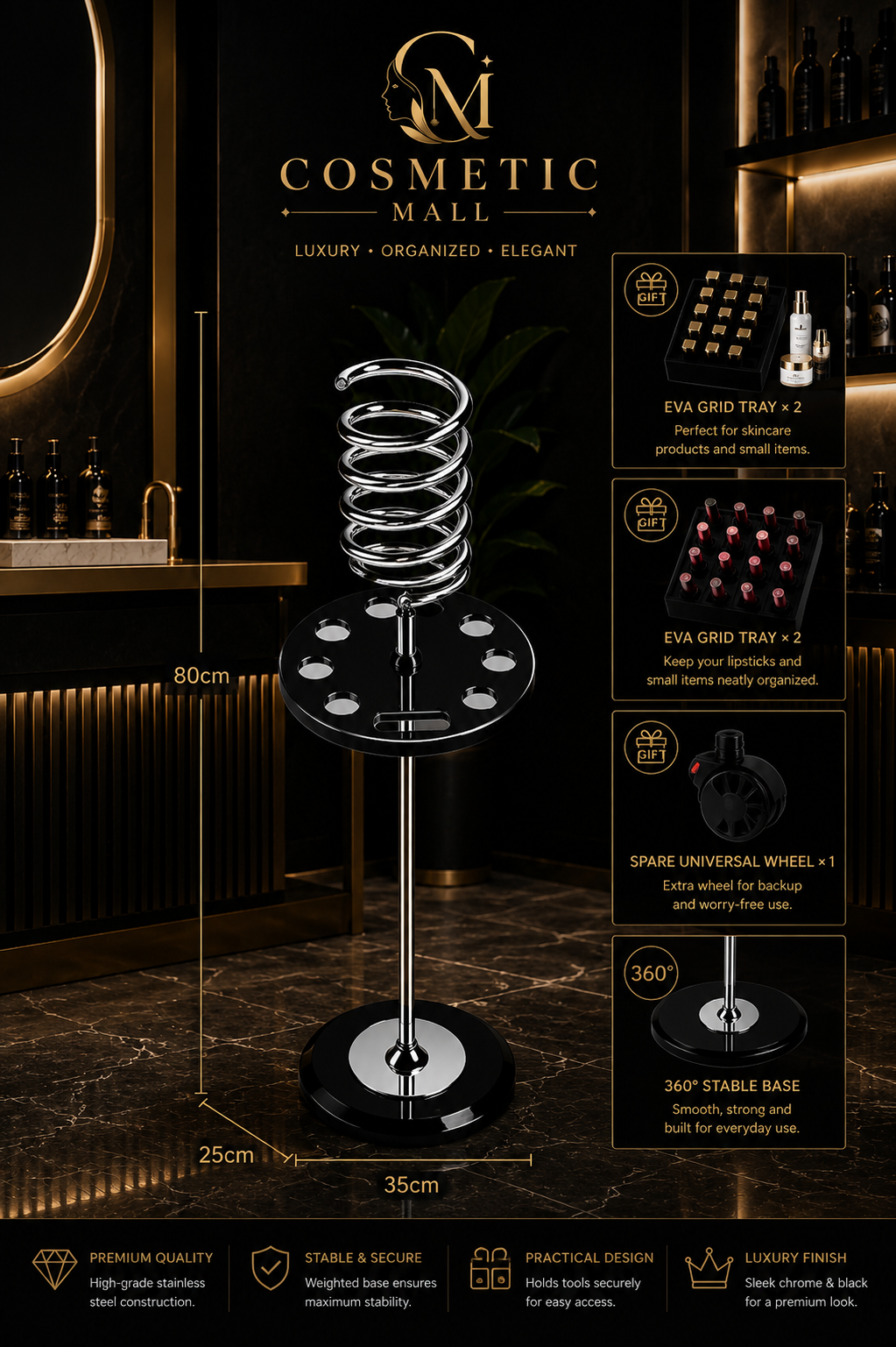 Blow Dryer Stand Spiral Big with Circle plate with Marble Base