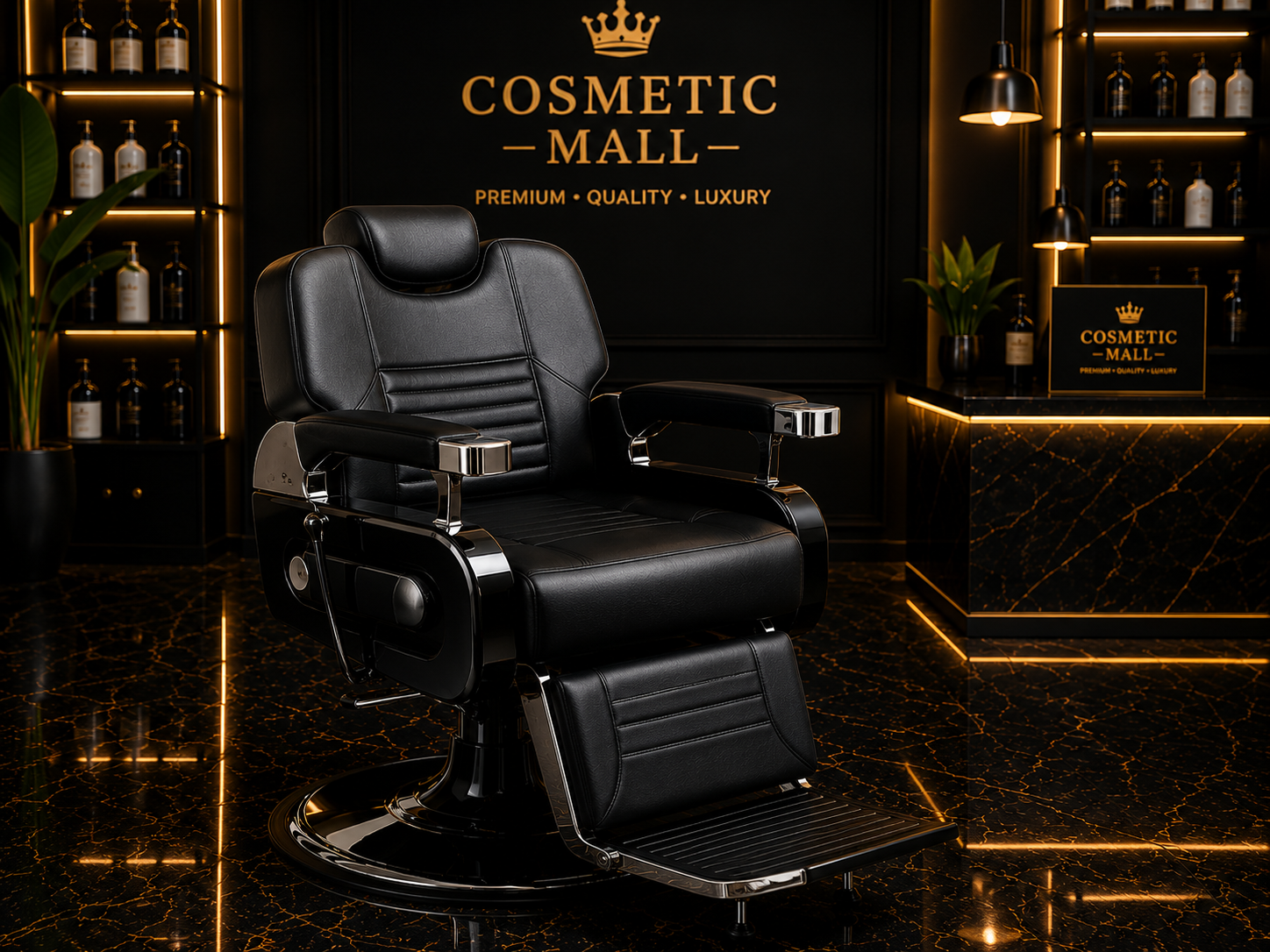 Perfect Active Professional Electronic Barber Chair Black with Silver Handle