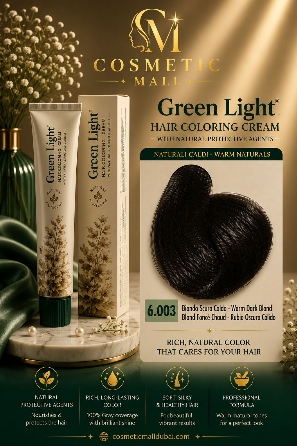 Green Light Hair Coloring Cream 6.003 Warm Dark Blonde | Professional Permanent Hair Color