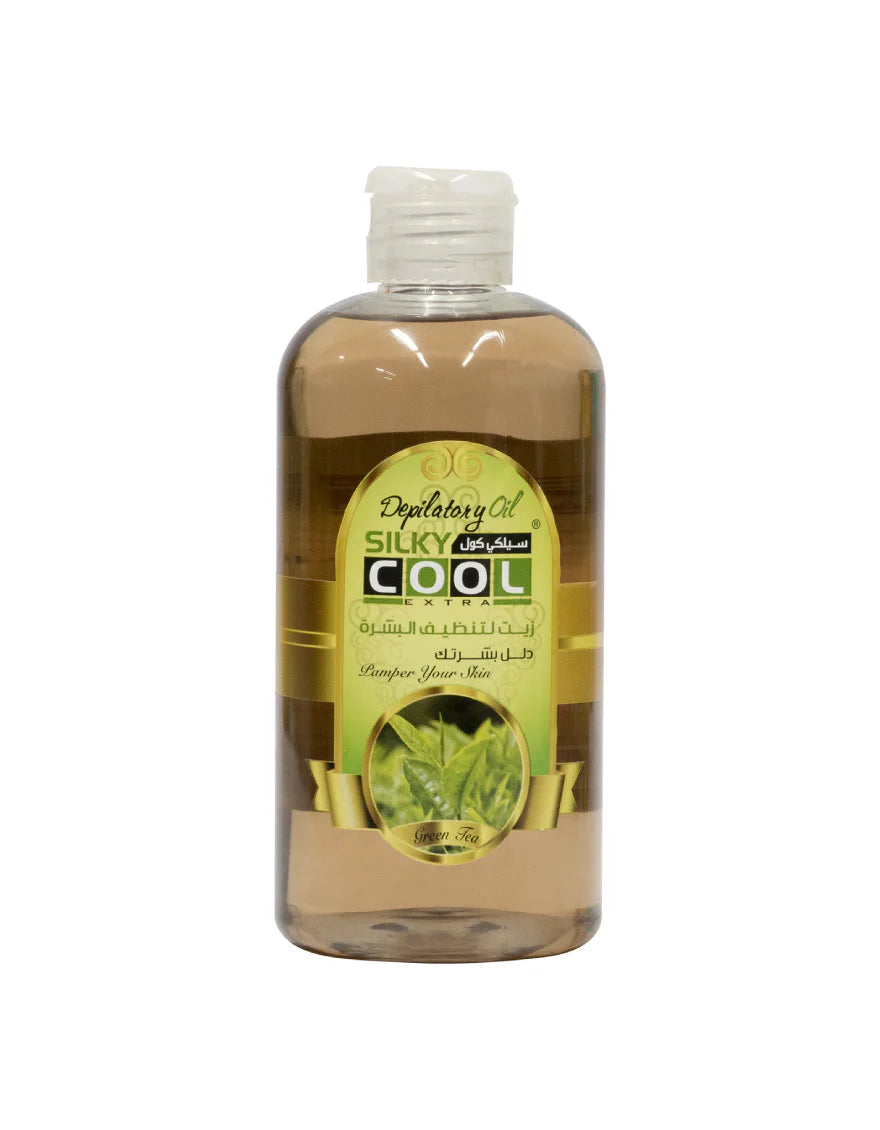 Silky Cool Green Tea Depilatory Oil 500ml – Post-Wax Residue Remover & Soothing Hair Removal Oil for All Skin Types