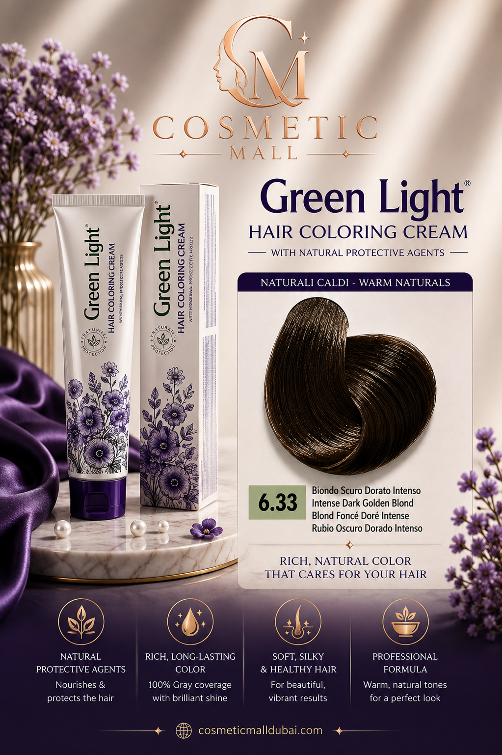 Green Light Hair Coloring Cream 6.33 Intense Dark Golden Blonde | Professional Permanent Hair Color