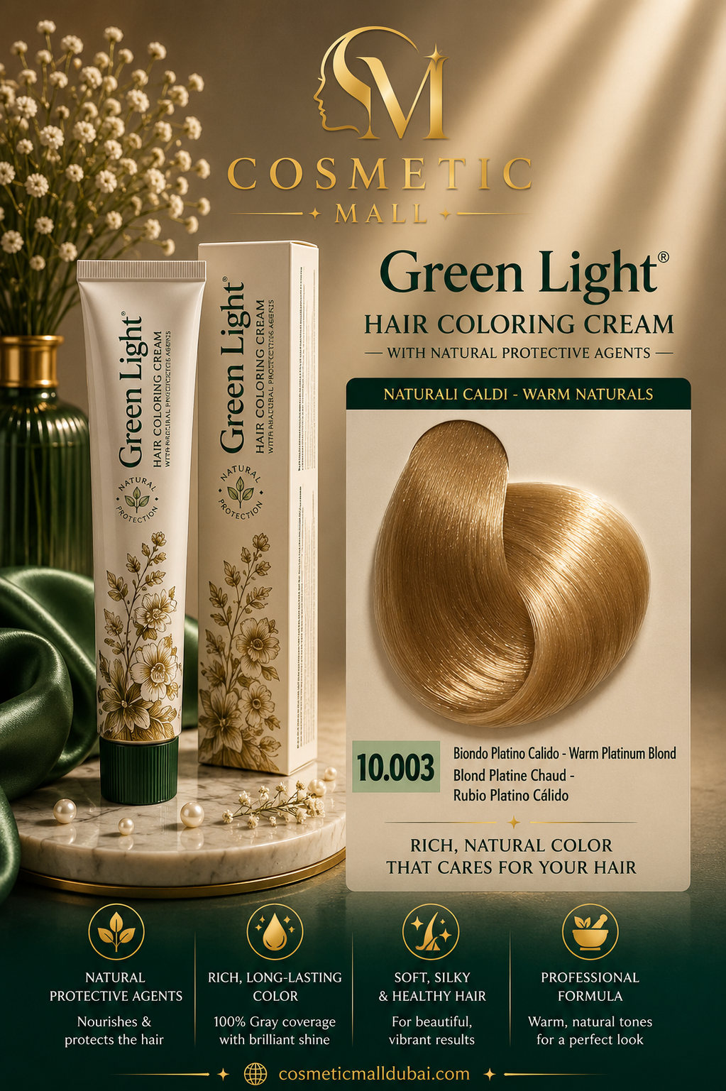 Green Light Hair Coloring Cream 10.003 Warm Platinum Blonde | Professional Permanent Hair Color