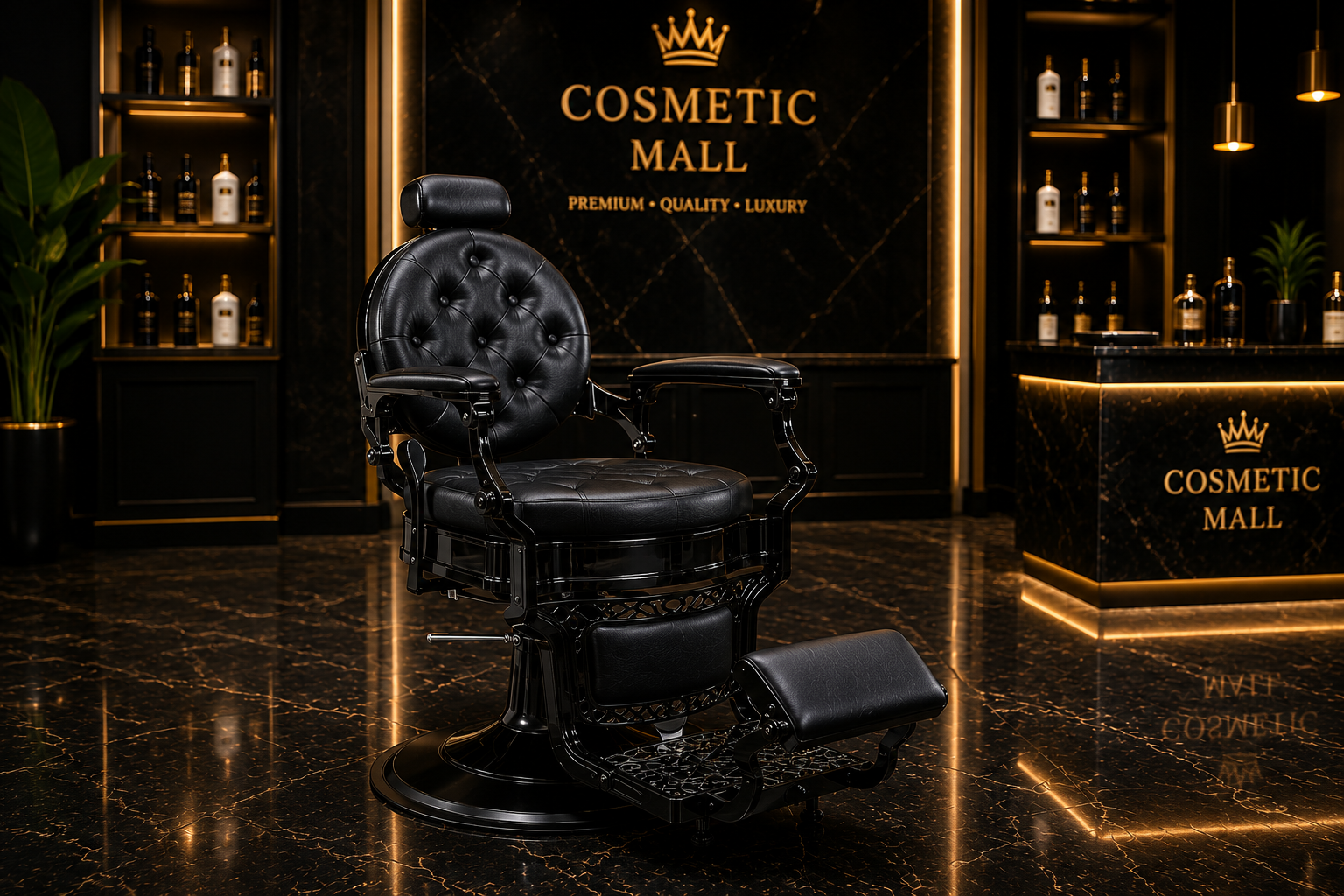 Perfect Active Professional  Vintage Barber Chair with Round Back Rest Matt Black