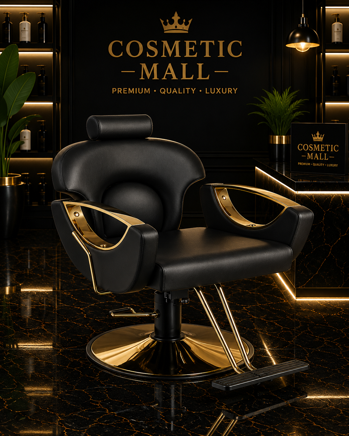 Perfect Active Professional Reclining Styling Chair Black/Gold with Head Rest