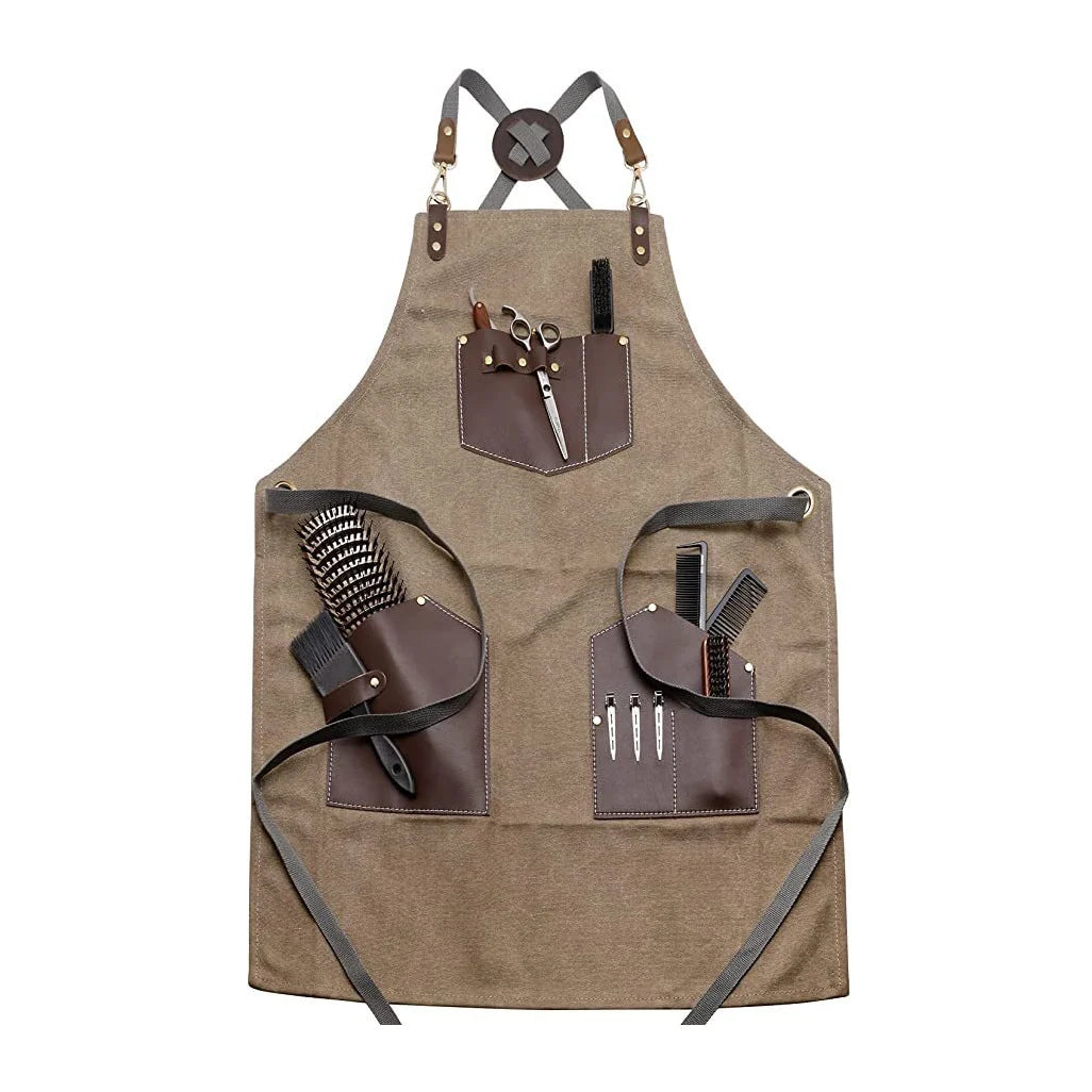 PERFECT ACTIVE-Premium Design with Leather Pockets Barber Apron (NK-01 Size:75*65) - Brown , Gray