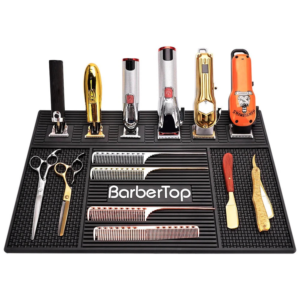 PERFECT ACTIVE-Barber Magnetic Tool Mat NL-03-2 - Professional Non-Slip Barber Station Organizer for Clippers, Scissors, and Tools - Black