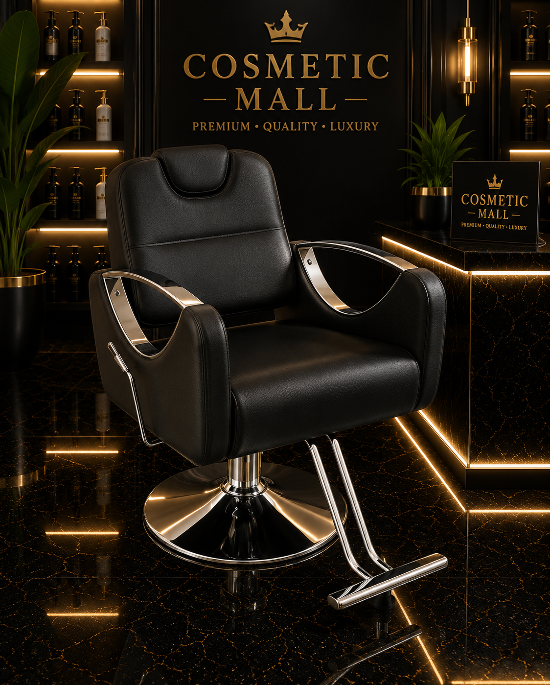 Perfect Active Professional Reclining Styling Chair Black Silver with Head Rest