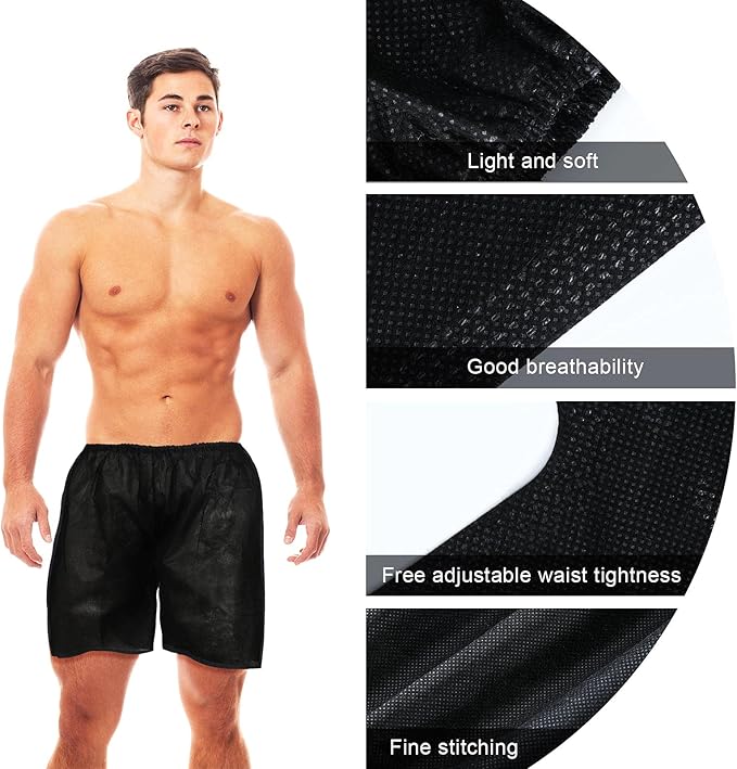 PERFECT ACTIVE"Black Disposable Spa & Salon Shorts (50 Pcs Pack)   Extra Large Sizes