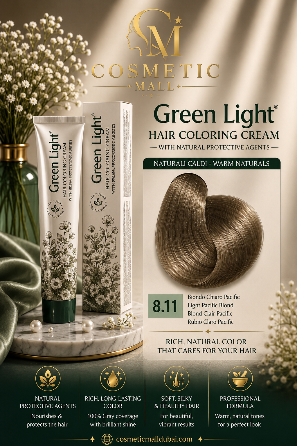 Green Light Hair Coloring Cream 8.11 Light Pacific Blonde | Professional Permanent Hair Color