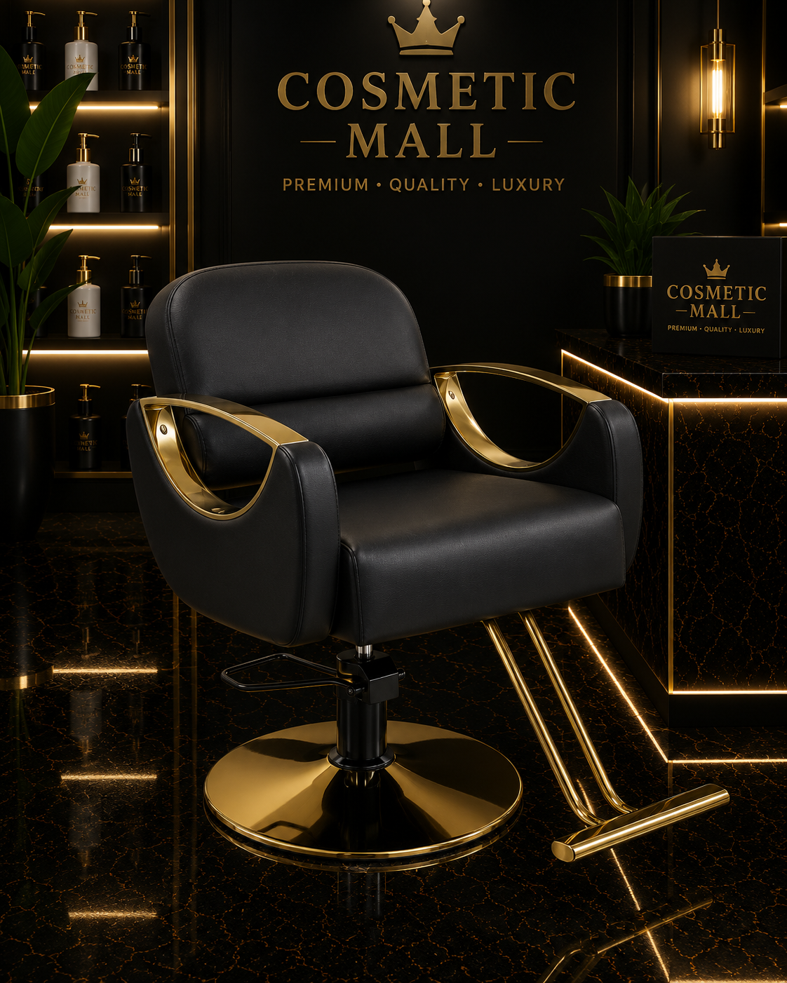 Perfect Active Professional Styling Chair Black with Gold Handle