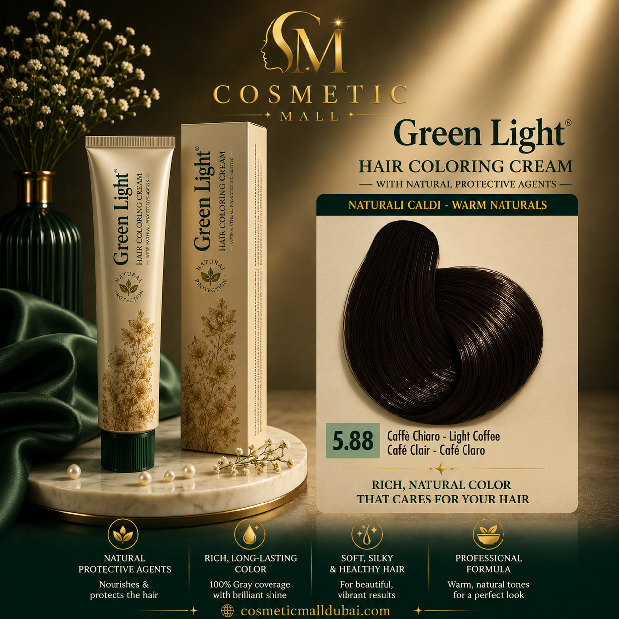 Green Light Hair Coloring Cream 5.88 Light Coffee | Professional Permanent Hair Color