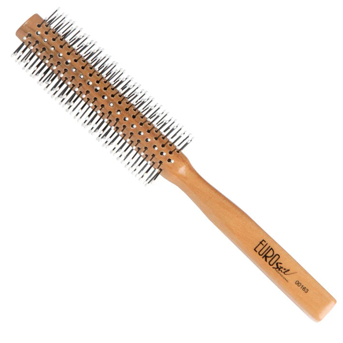 Eurostil Round Brush 15mm Wood & Nylon #00163 – Professional Styling Brush for Volume, Curls, and Smooth Hair