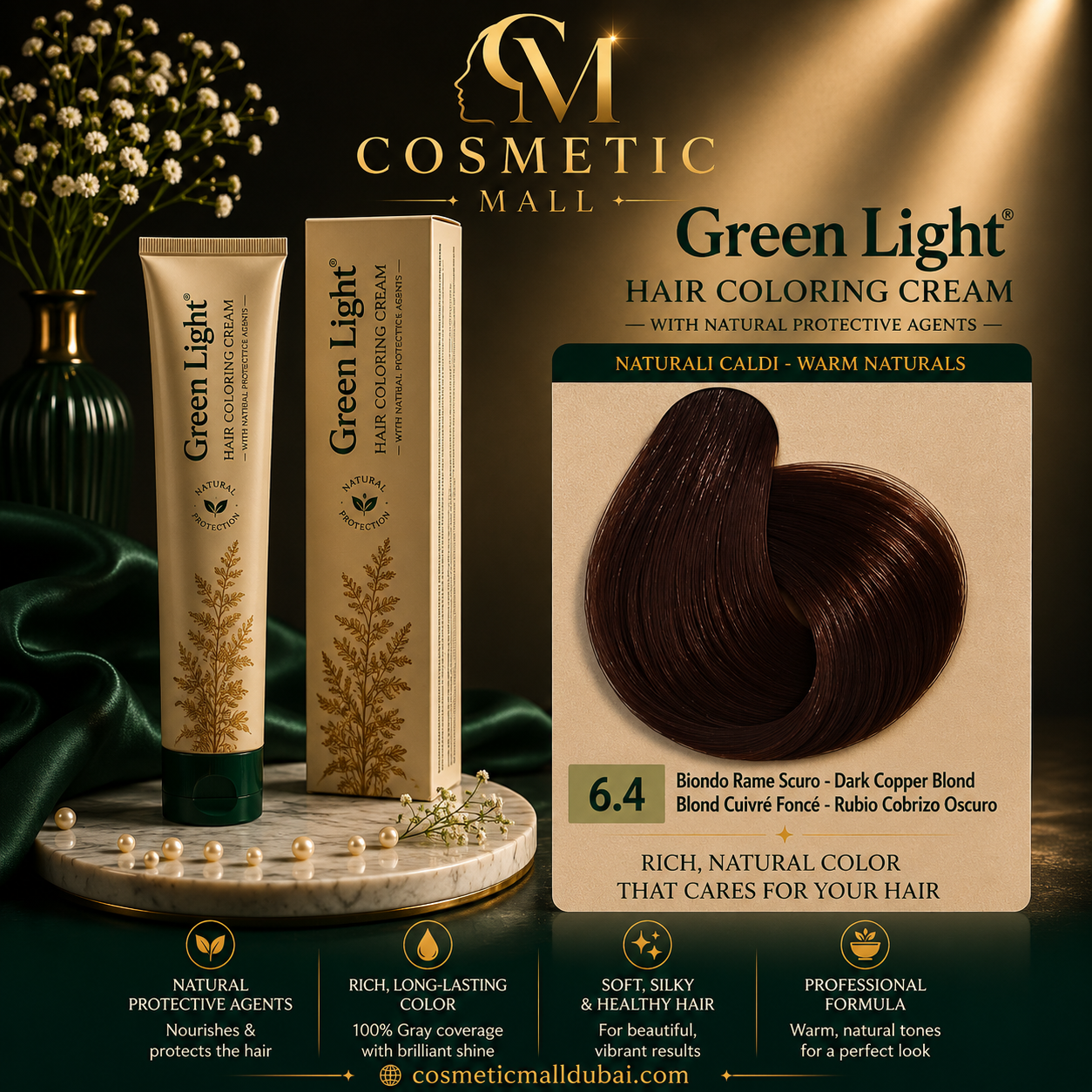 Green Light Hair Coloring Cream 6.4 Dark Copper Blonde | Professional Permanent Hair Color