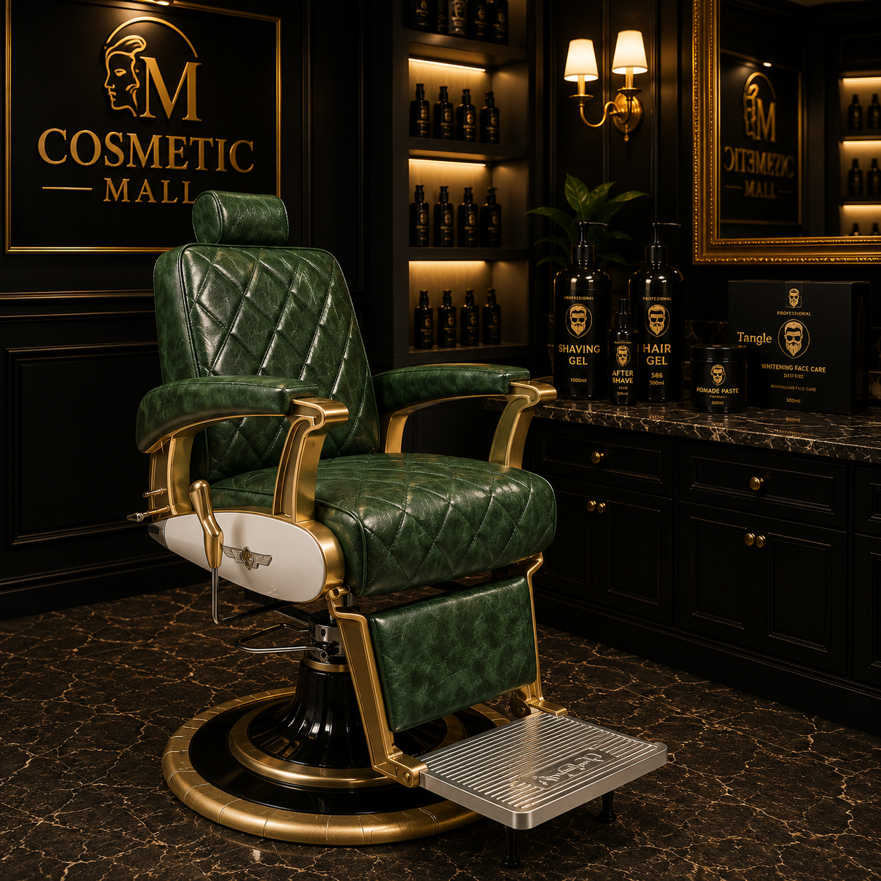 Luxury Barber Chair – Vintage Emerald Green Edition