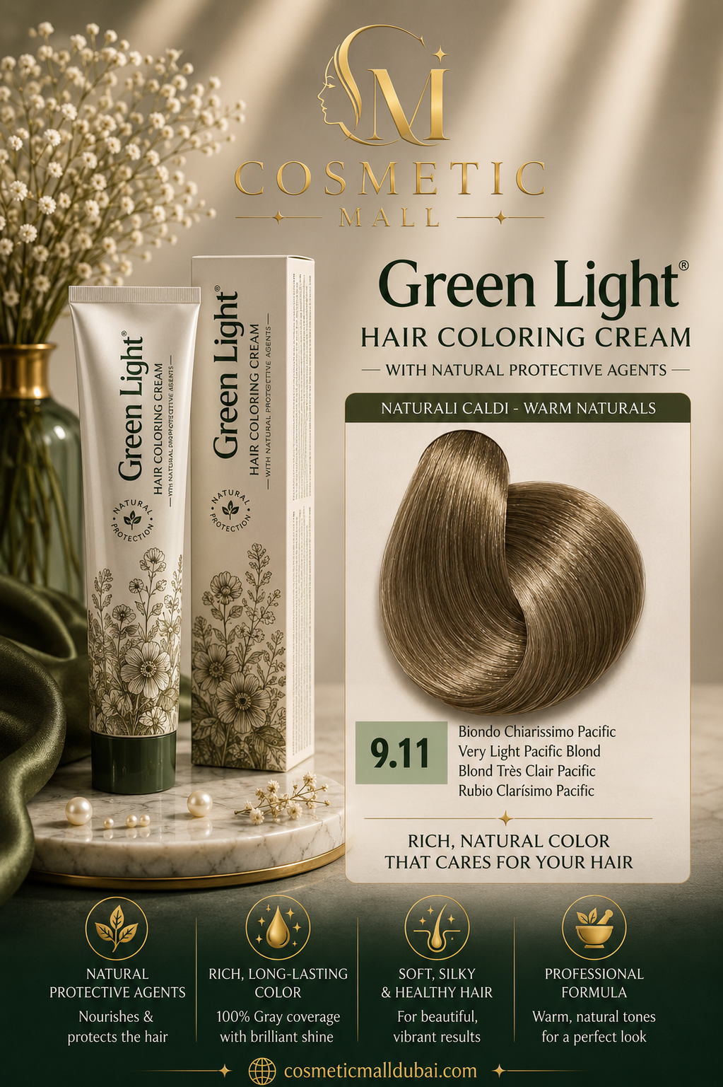 Green Light Hair Coloring Cream 9.11 Very Light Pacific Blonde | Professional Permanent Hair Color