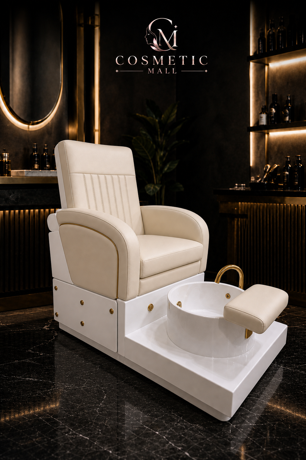 Perfect Active Professional Salon Pedicure Foot Massage Chair Beige Fabric with Basin